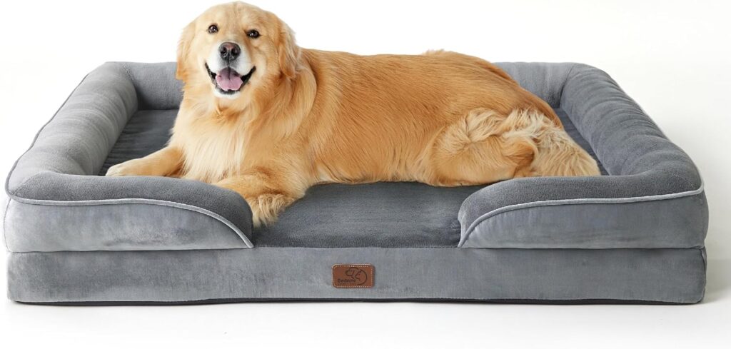 BEDSURE orthopädisches Hundesofa für große Hunde, ergonomisches Hundebett mit Kistenschaum, grau