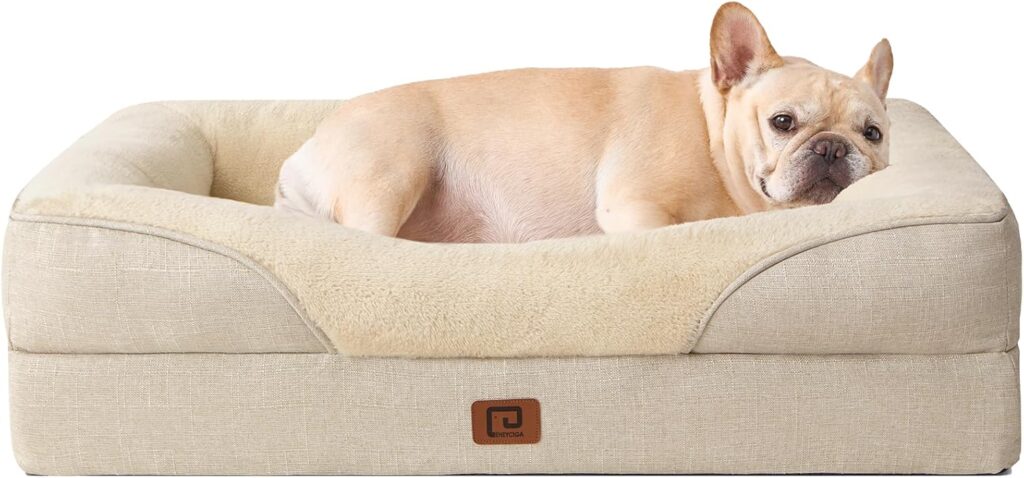 EHEYCIGA orthopädisches Hundebett für kleine Hunde mit Memory Foam und 4 Rändern, beige