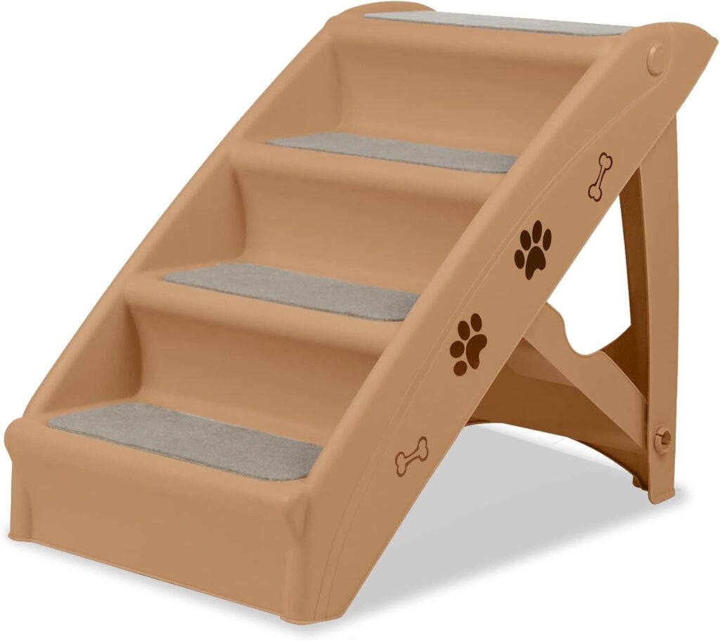 Froadp klappbare Hundetreppe 4 Stufen mit Filzmatten, braun