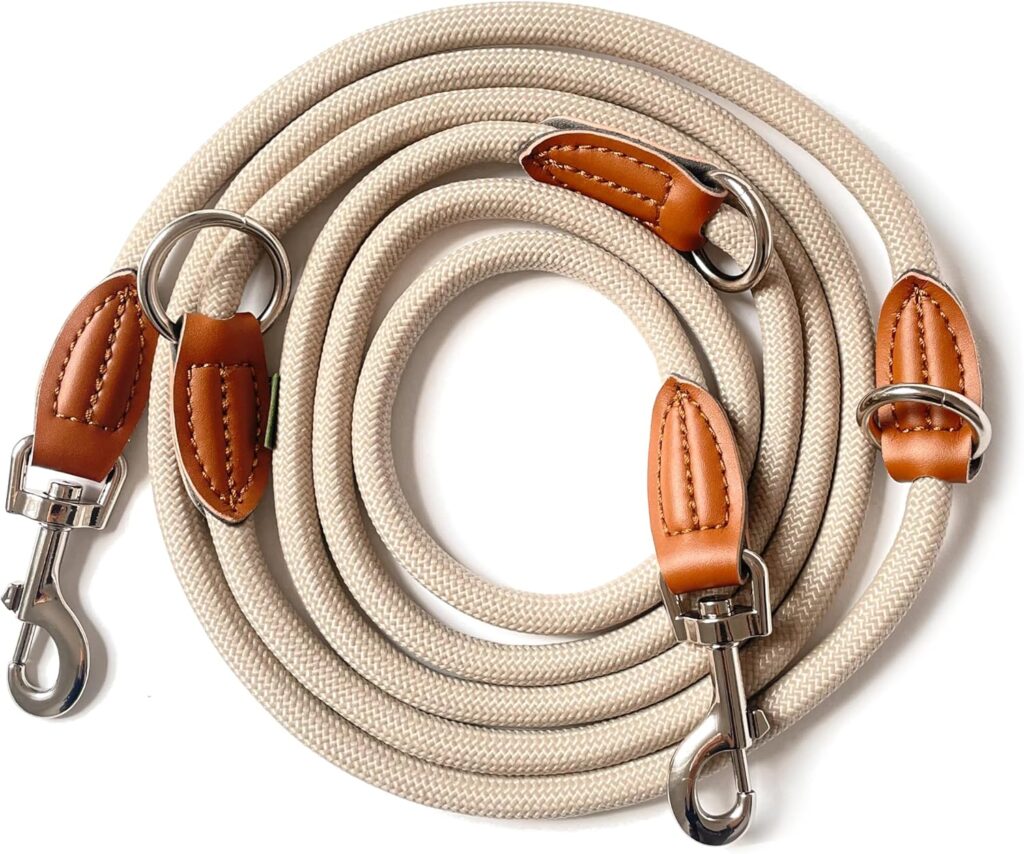 Leisegrün Hundeleine 3 m, leicht, robust, Sand Beige, große Hunde