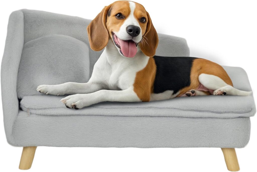 PawHut Hundesofa für mittelgroße Hunde, hellgrau mit Holzbeinen und waschbarem Kissen