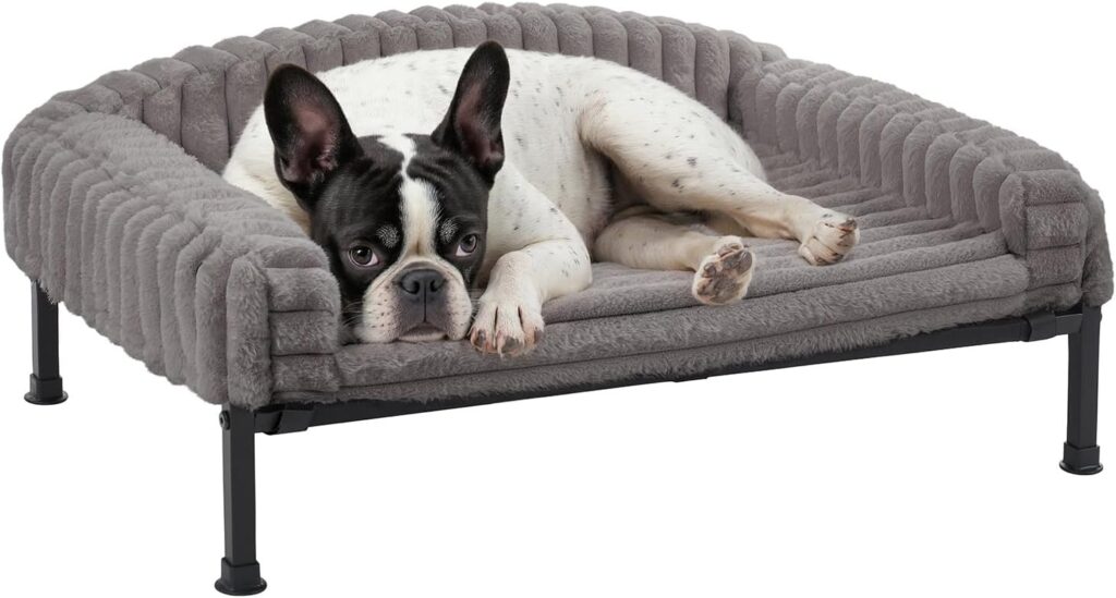 Veehoo erhöhtes Hundesofa für kleine Hunde mit abnehmbarem Polster und orthopädischer Matratze, grau