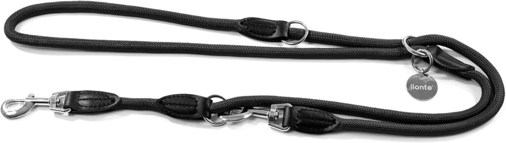 lionto Multifunktionsleine 200 cm, wetterfest, rostfreie Karabiner, schwarz