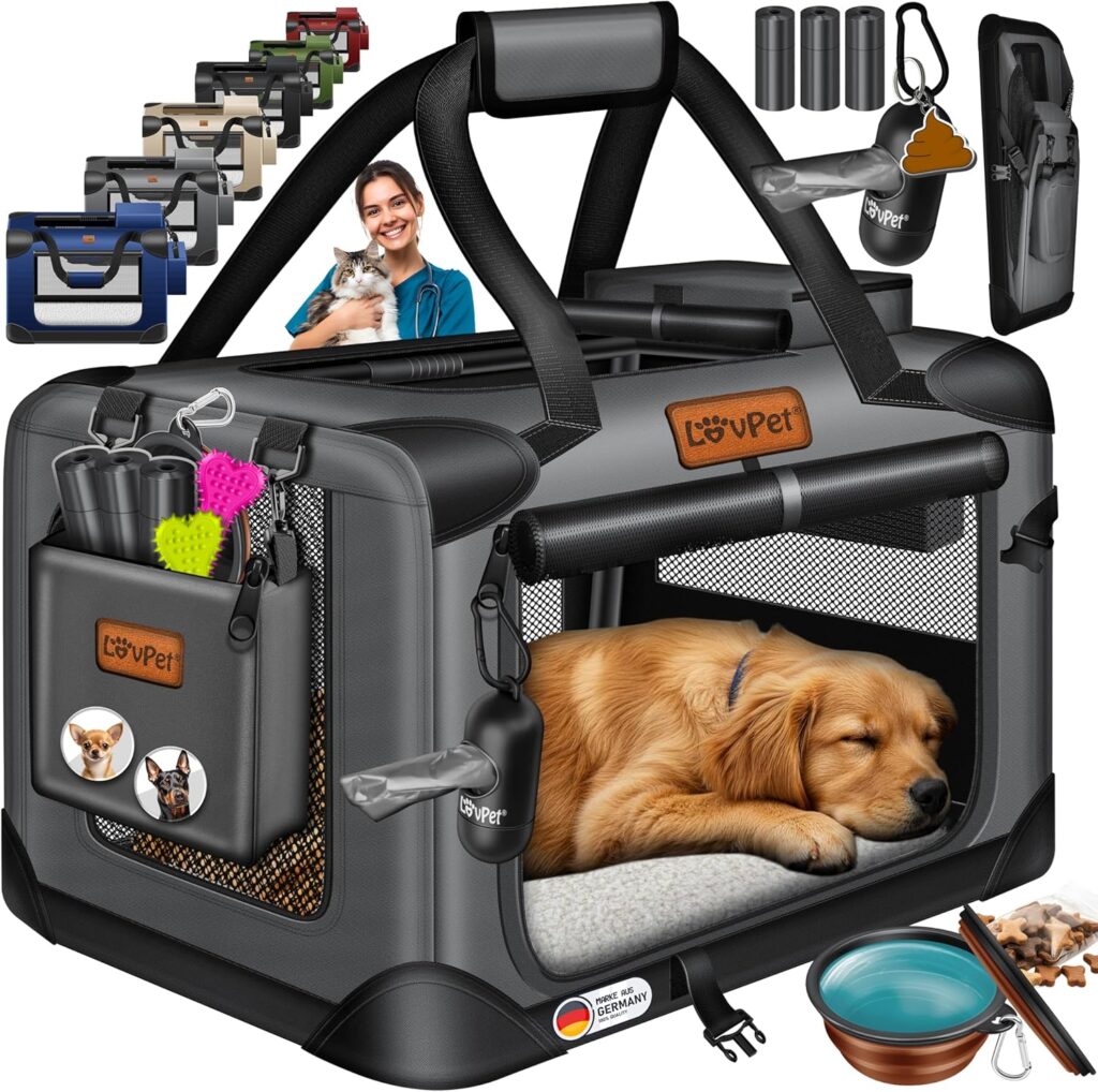 LOVPET Hundetransportbox mit Hundenapf und Tragegurt
